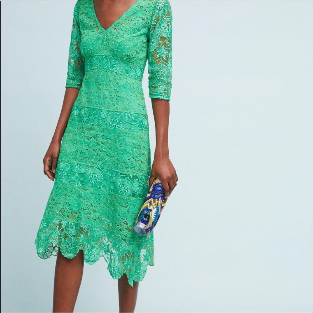 Tracy Reese x Anthropologie Vibrant Green Lace Midi Dress